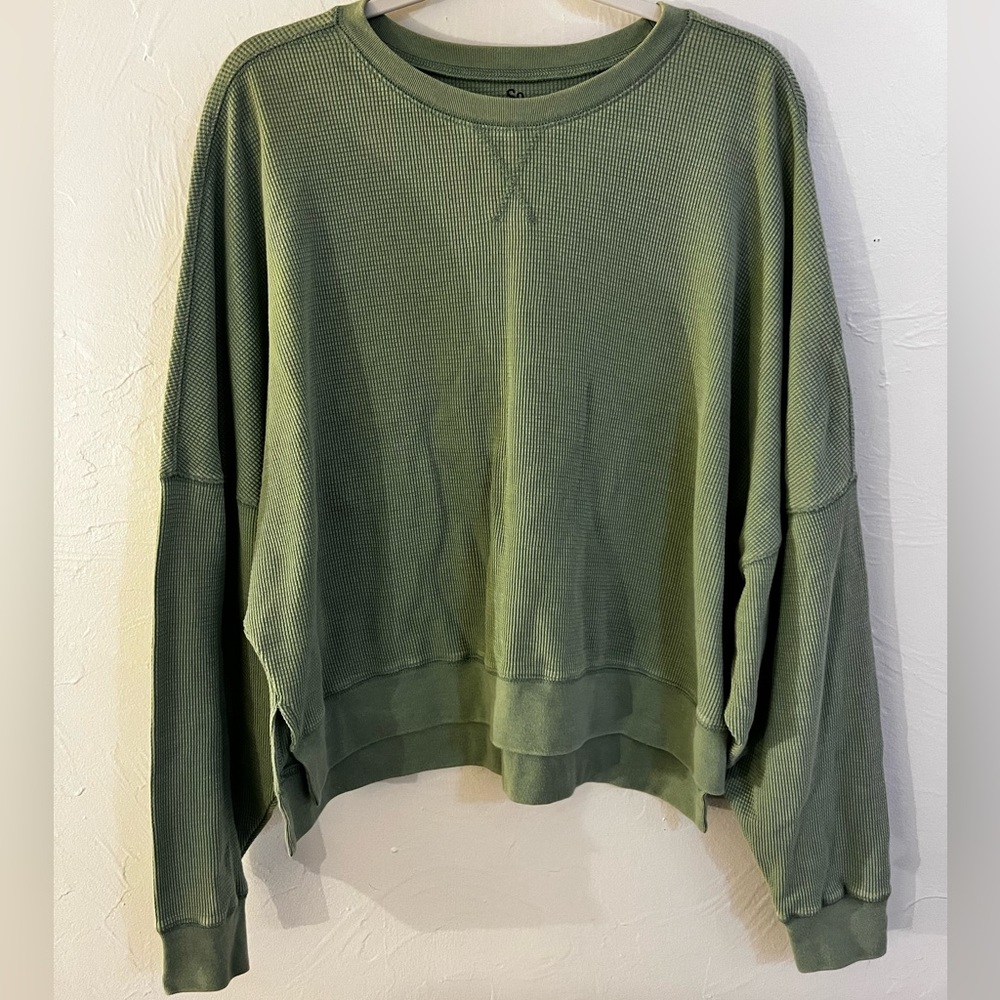 Green Waffle Knit Sweater